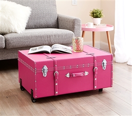 Pack And Organize Dorm Stuff - The TextureÂ® College Trunk  - Cherry Pink - Super Stylish