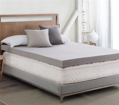 Make Dorm Bed More Comfortable Mattress Topper Twin Extra Long Gray 4" Memory Foam Topper