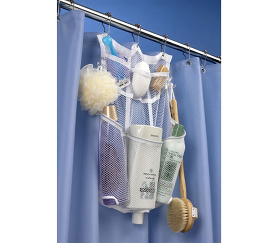 Hanging Shower Organizer shower caddy that stays up in the dorm shower for  holding shower supplies and uses curtain hooks