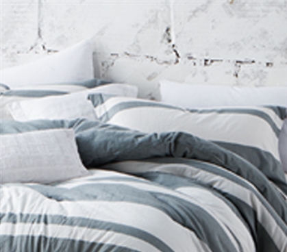Dark Gray Striped Cotton Pillow Case for College Basic Dorm Bedding Essentials for Freshmen