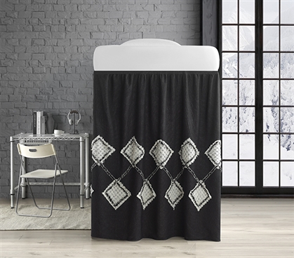 Textured Black Extra Long Twin Bed Skirt Panel Farmhouse Dorm Bedding Ideas Lofted Dorm Bed