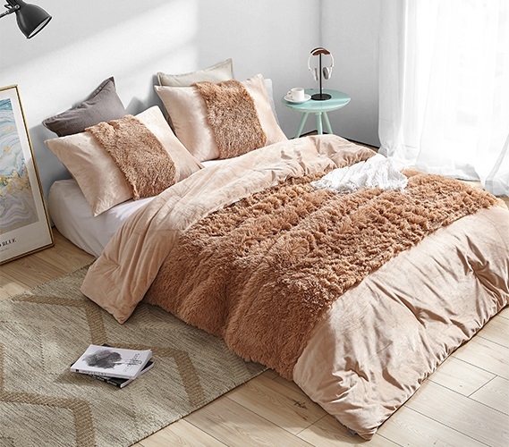 Neutral Dorm Bedding Set Teddy Fleece Blanket Extra Long Twin