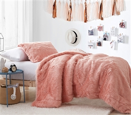 Pink Faux Fur Bedding Dorm Bedding for Girls Affordable Extra Long Twin Comforter Set
