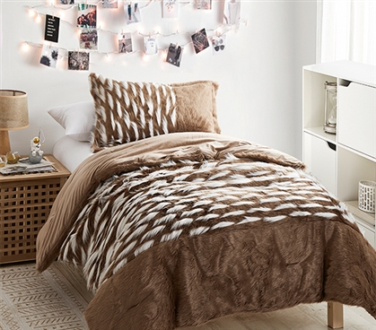 Faux Fur Twin XL Dorm Bedding Ideas Animal Print College Bedding for Freshmen Blanket