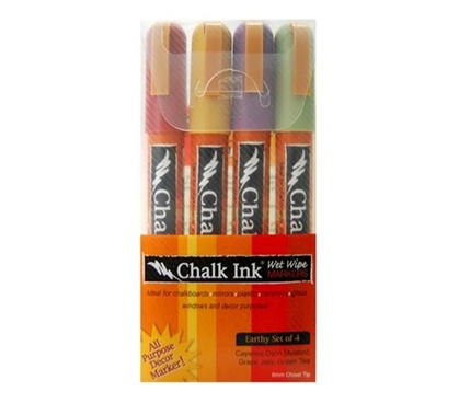 Chalk Ink - Earthy Tones Wet Erase Markers - 4 Pack - Cool Accessories For Dorms