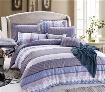 Striped Twin XL Comforter Set - Purple Designer Dorm Comforters