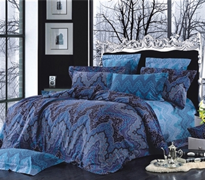 Artica Twin XL Comforter Set - College Ave Designer Series - Cheap College Bedding For Dorms Blue and Purple Dark Patterned