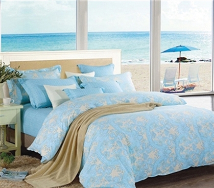 Summer Dream Twin XL Designer Comforter - College Ave Designer Series - Cheap Yet Designer Bedding Blue and Beige