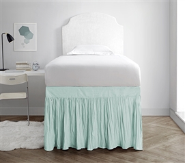 Dorm Sized Bed Skirt Panels for Twin XL Size Bed Lovely Crinkle Hint of Mint Green Dorm Bedding