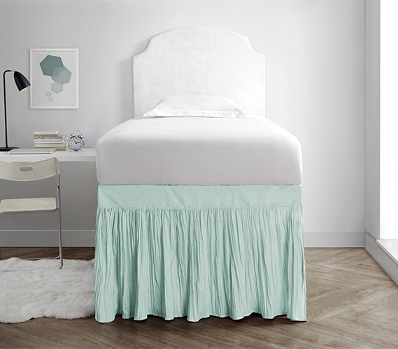 College Bedding Essential Bed Skirt Panels for Dorm Bed Crinkle Style Hint  of Mint Bed Skirt Panel with Ties