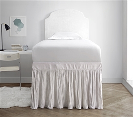 Twin XL Sized Dorm Bed Skirt Panel with Ties Jet Stream Off White Stylish College Bedding