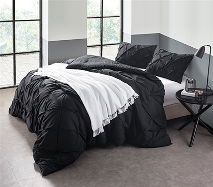 Black Pin Tuck Twin XL Comforter Extra Long Twin Bedding Dorm Essentials