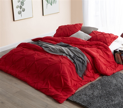 Stylish Pin Tuck Extra Long Twin Comforter One of a Kind Cherry Red College Dorm Room Bedding