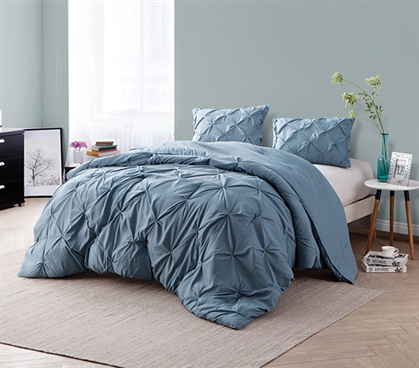 Smoke Blue Pin Tuck Twin XL Comforter Dorm Bedding Extra Long Twin Comforter Dorm Room Decor