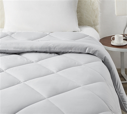 Machine Washable Dorm Bedspread Reversible College Comforter Solid Light Gray Color