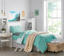 Stylish Green Full XL Reversible Comforter Soft Microfiber Oversized Dorm Bedding Essential