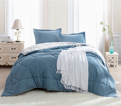 Smoke Blue/Silver Birch Reversible Twin XL Comforter Extra Long Twin Comforter for College Dorm Room Decor