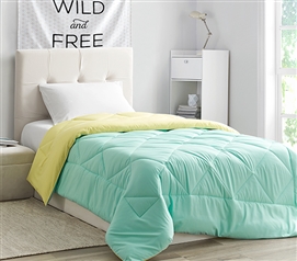 Comfortable Dorm Room Bedding Stylish Yucca Green/Limelight Yellow Twin XL College Comforter Reversible