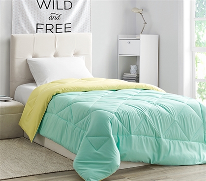 Comfortable Dorm Room Bedding Stylish Yucca Green/Limelight Yellow Twin XL College Comforter Reversible