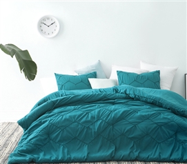 Teal College Comforter Set with Standard Size Pillow Cases Twin Extra Long Bedding Essentials