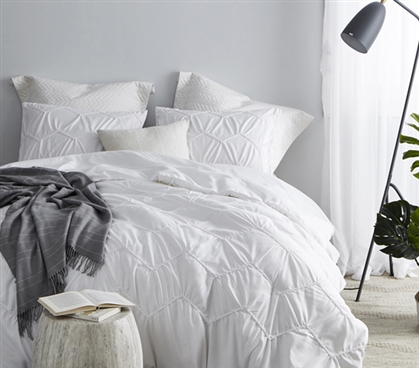 White Extra Long Twin Comforter Set Microfiber Dorm Bedding Essentials Set Neutral Dorm Decor