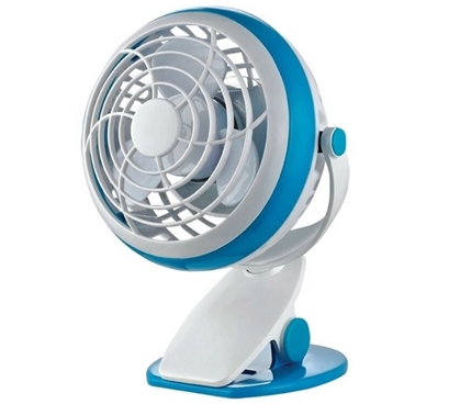 White and Blue USB Powered Fan with Clip Mount for College Dorm Room Desk Setup