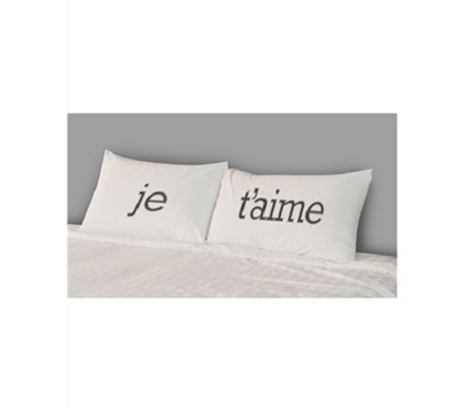 Fun College Bedding - College Pillowcases - Je T'aime (Set of 2) - Cool Dorm Item