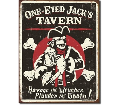 Tin Sign Dorm Room Decor fun one-eyed jack pirate themed illustration tin sign for dorm or college apartment