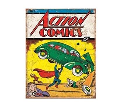 Shop For College Supplies - Action Comics Tin Sign - Add Fun Dorm Stuff