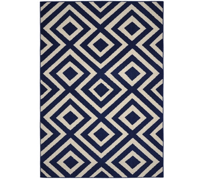 Bristol Dorm Rug - Indigo Blue and Ivory 5' x 7' Dorm Room Decorations Dorm Essentials