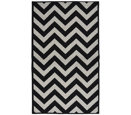 Patterned Dorm Carpets - Chevron College Rug - Black and Silver