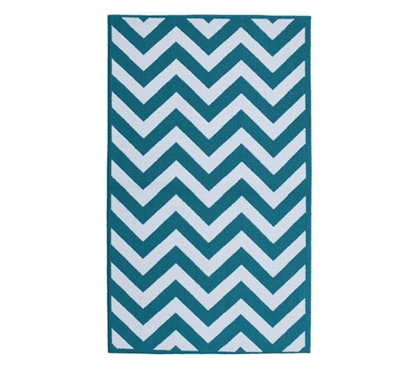 Fun Dorm Rugs - Chevron College Rug - Teal and White