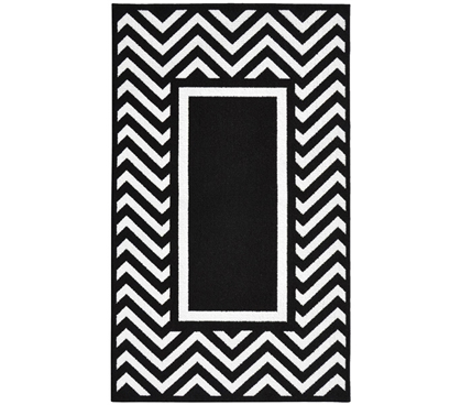 Black and White Dorm Decor - Chevron Frame College Rug - Black and White