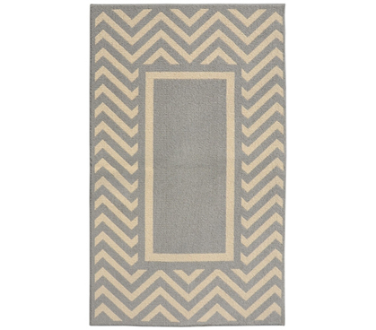 Dorm Decor in Neutral Colors - Chevron Frame College Rug - Silver and Ivory