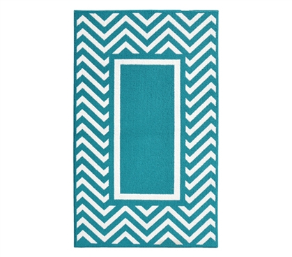 Cute Dorm Rugs - Chevron Frame College Rug - Teal and White