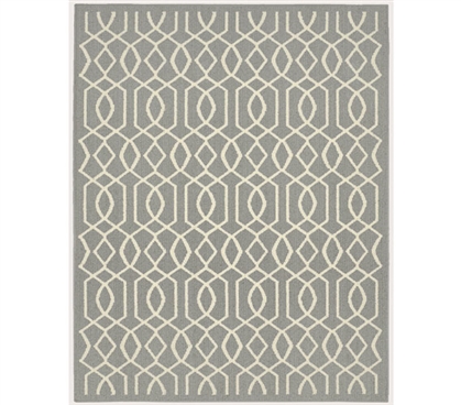 Fretwork Dorm Rug - Silver and Ivory Dorm Essentials Dorm Necessities College Supplies