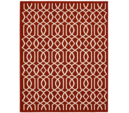 Fretwork Dorm Rug - Crimson and Ivory College Rug Dorm Essentials