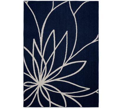 Grand Floral Dorm Rug - Indigo and Ivory Dorm Essentials Dorm Room Decor Must Have Dorm Items