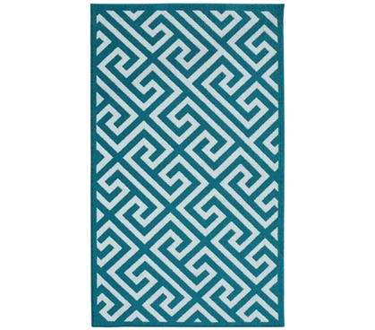 Cute Dorm Carpets - Greek Key College Rug - Teal and White
