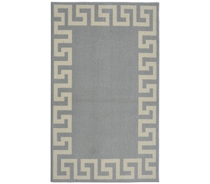 Modern Dorm Rugs - Greek Key Frame College Rug - Silver and Ivory