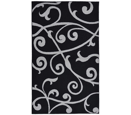 Dorm Decor For Girls - Honeysuckle College Rug - Black and Silver