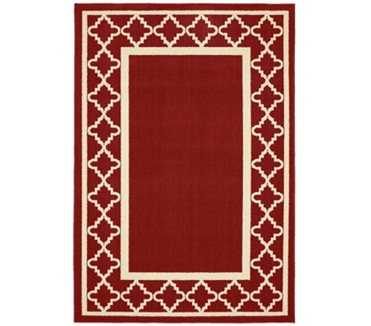 Moroccan Frame Dorm Rug - Crimson and Ivory Dorm Essentials Dorm Room Decorations