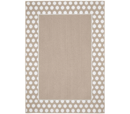 Polka Dot Frame Dorm Rug - Tan and White Dorm Essentials Dorm Room Decor