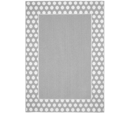 Polka Dot Frame Dorm Rug - Silver and White College Rug Dorm Room Decor