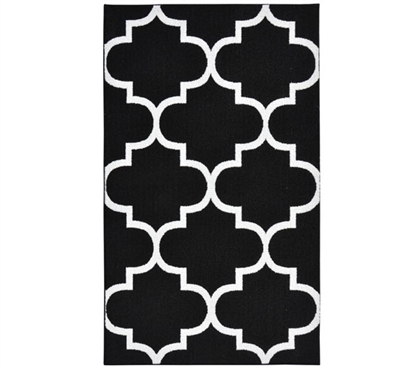 Quatrefoil Large Dorm Rug - Black and White College Rugs Dorm Room Decorations