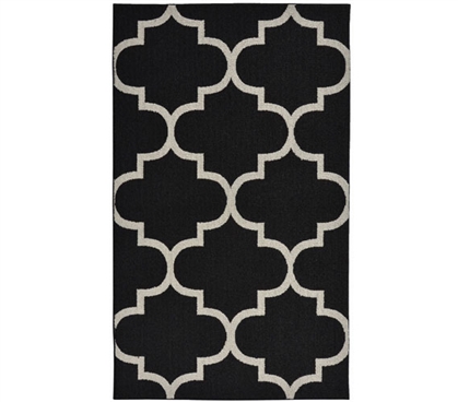 Quatrefoil Large Dorm Rug - Black and Silver Dorm Essentials Dorm Room Decorations