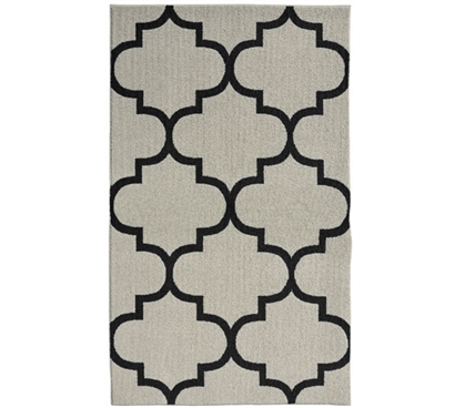 Quatrefoil Large Dorm Rug - Silver and Black