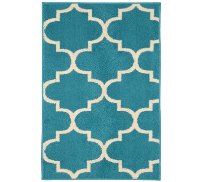 Quatrefoil Large Dorm Rug - Teal and Ivory College Rug Dorm Essentials