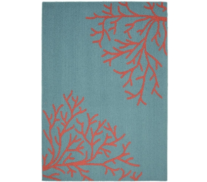 Sea Coral Dorm Rug - Teal and Coral - 5' x 7'