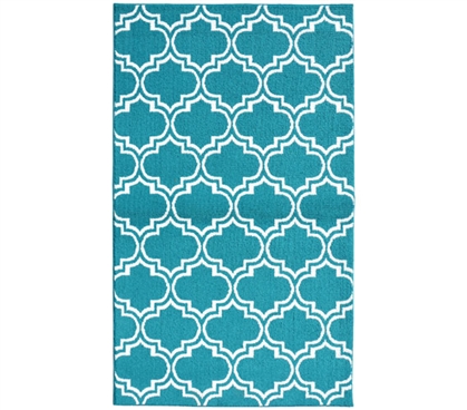 Quatrefoil Silhouette Dorm Rug - Teal and White - 5' x 7'